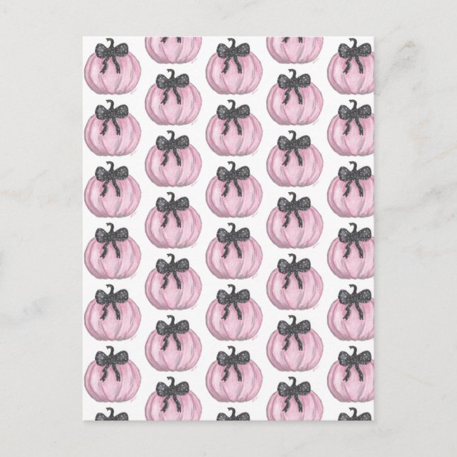 Pink Pumpkin with black bow Postcard (Front)