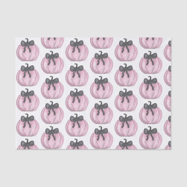 Pink Pumpkin with black bow Tissue Paper (Front)