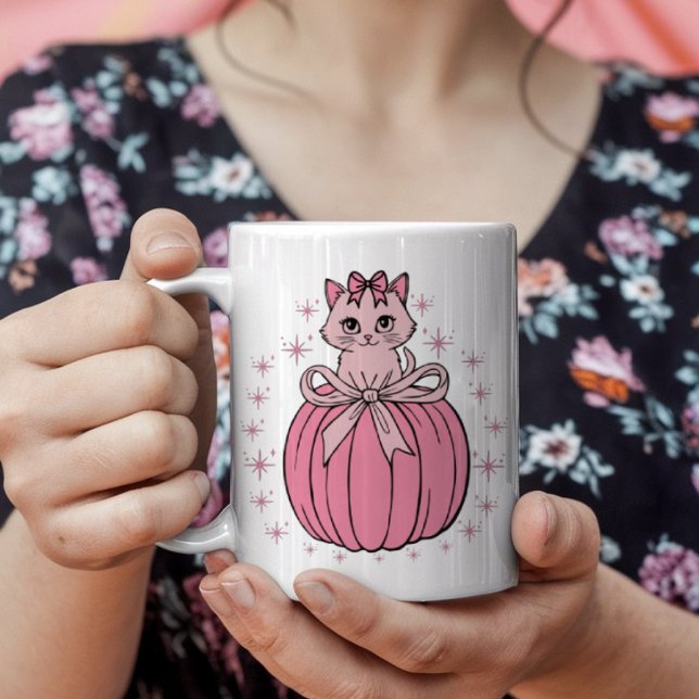 Pink Pumpkin With Cute Cat  Coffee Mug (Creator Uploaded)