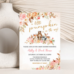 Pink Pumpkin Woodland Baby Shower Invitation