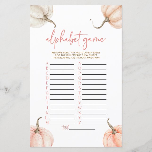 Pink Pumpkins Fall Alphabet Baby Shower Game (Front)