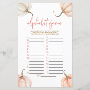 Pink Pumpkins Fall Alphabet Baby Shower Game