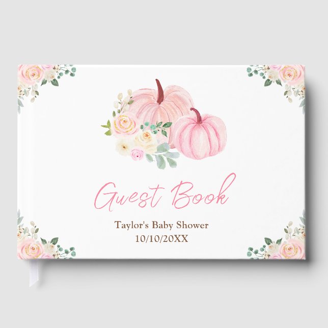 Pink Pumpkins Floral Baby Shower Guest Book (Front)
