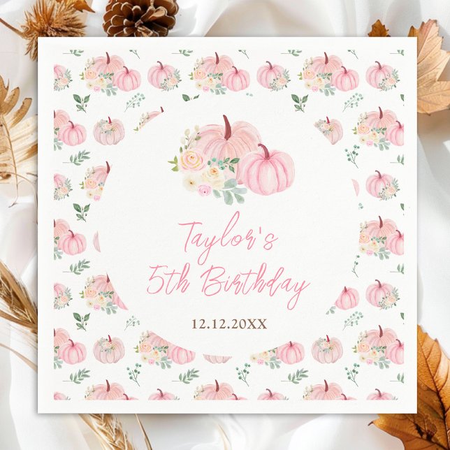 Pink Pumpkins Floral Birthday Party Napkin (Creator Uploaded)