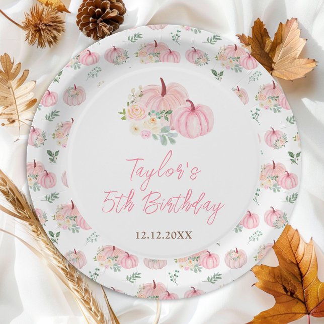 Pink Pumpkins Floral Birthday Party Paper Plate (Creator Uploaded)