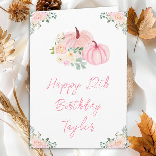 Pink Pumpkins Floral Happy Birthday Card