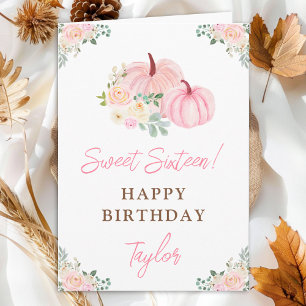 Pink Pumpkins Floral Sweet Sixteen Birthday Card