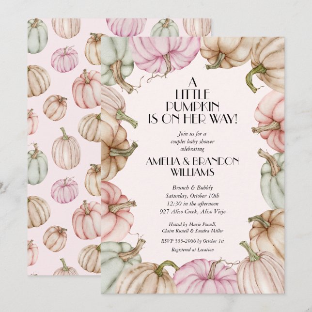 Pink Pumpkins Girl Baby Shower Invitation (Front/Back)