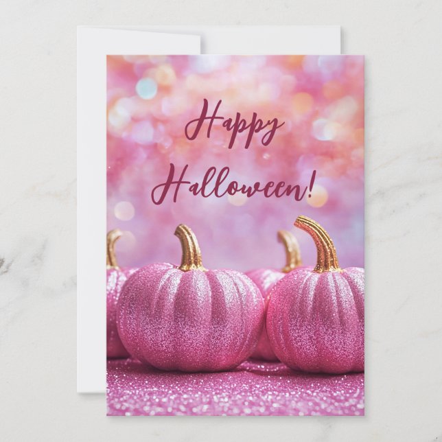 Pink Pumpkins Halloween Greeting Card (Front)