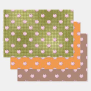 Pink Pumpkins on Mocha Green and Orange Wrapping Paper Sheet