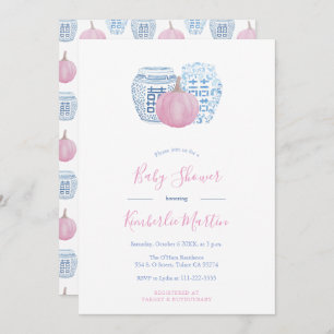 Pink Pumpkins Preppy Little Girl Baby Shower Invitation