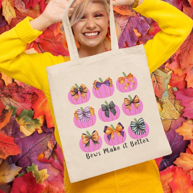 Pink Pumpkins with Coquette Bows Square Tote Bag (This item is for display purposes only to illustrate the design element.)