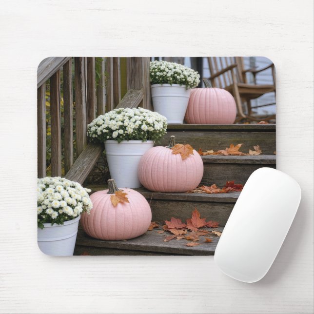 Pink Pumpkins with Fall Mums Mouse Pad (With Mouse)