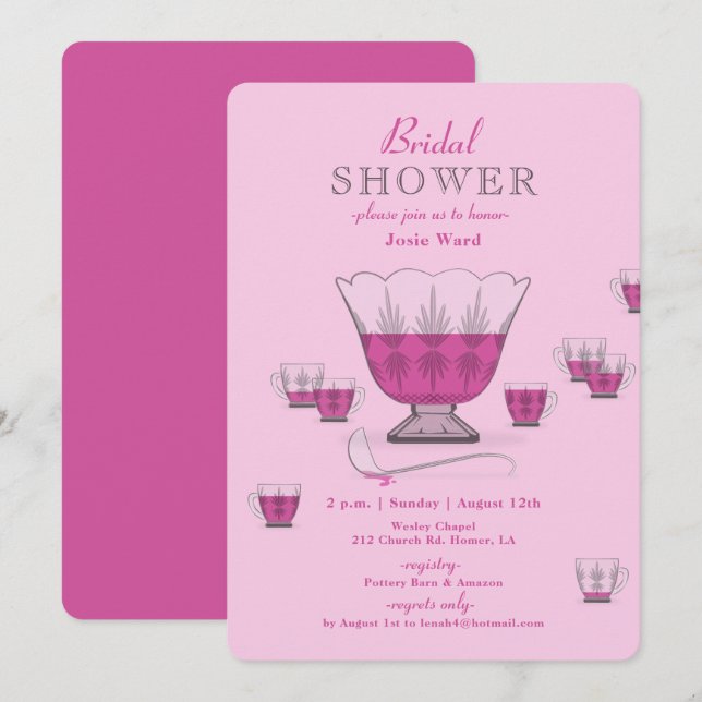 Pink Punch Crystal Punch Bowl Bridal Shower Invit Invitation (Front/Back)