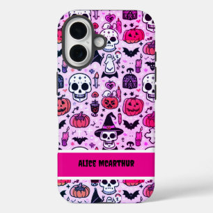 Pink Punk Halloween Trick or Treat Custom Name iPhone 16 Case