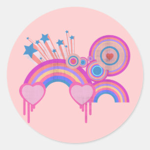 Pink Punk Rainbow Stars and Spirals Classic Round Sticker