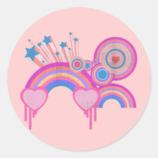 Pink Punk Rainbow Stars and Spirals Classic Round Sticker