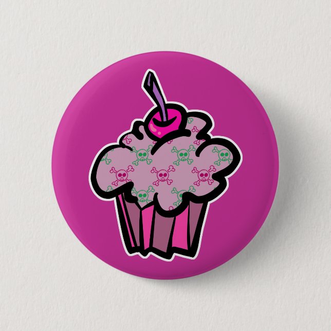 pink punk skull crossbones cupcake 6 cm round badge (Front)