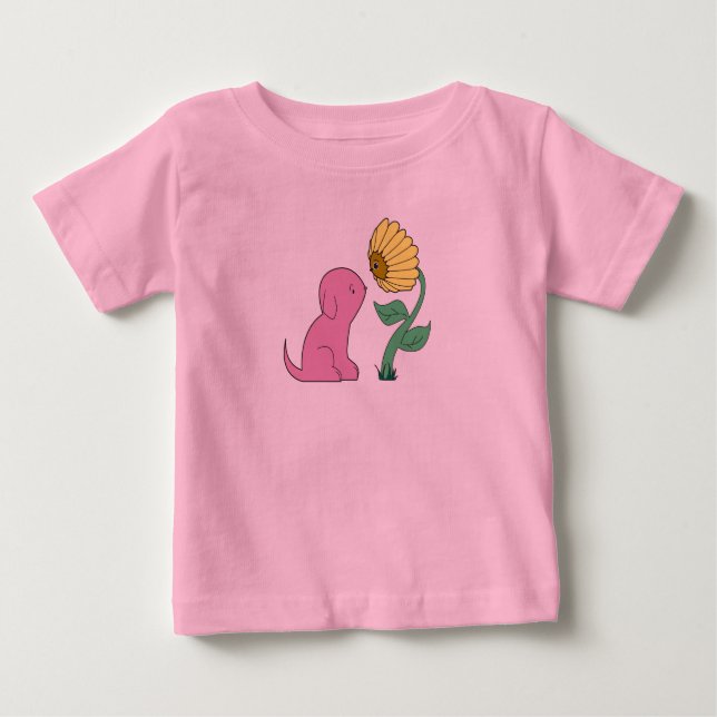 pink puppy and flower baby T-Shirt (Front)