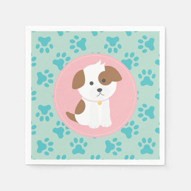 Pink Puppy birthday party napkins paw prints (Front)