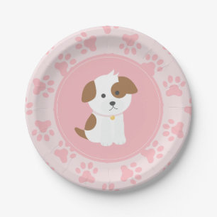 Pink Puppy birthday party plates paw prints