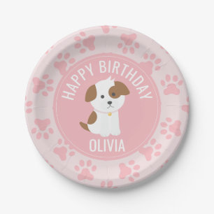 Pink Puppy birthday party plates paw prints