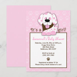 Pink Puppy Dog Girl Baby Shower Invitation