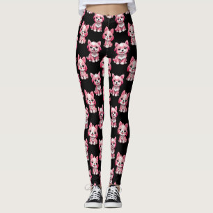Pink Puppy Dog Pattern Design - Black  Leggings