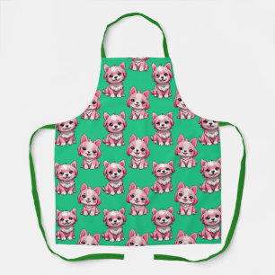Pink Puppy Dog Pattern Design - Green Apron