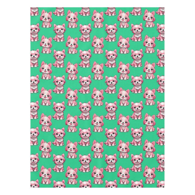 Pink Puppy Dog Pattern Design - Green  Tablecloth (Front)