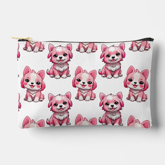 Pink Puppy Dog Pattern Design - white  Accessory Pouch (Front)