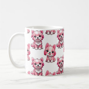 Pink Puppy Dog Pattern Design - white  Coffee Mug