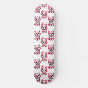 Pink Puppy Dog Pattern Design - white Skateboard