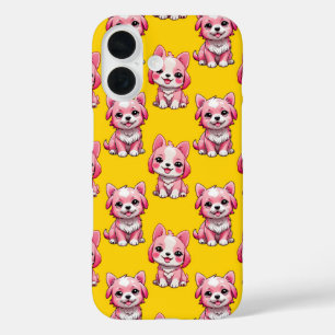 Pink Puppy Dog Pattern Design - Yellow  iPhone 16 Case