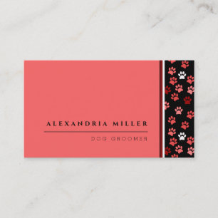 Pink Puppy Dog Paw Prints Design   Dog Groomer Business Card