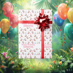 Pink Puppy Pattern birthday Wrapping Paper