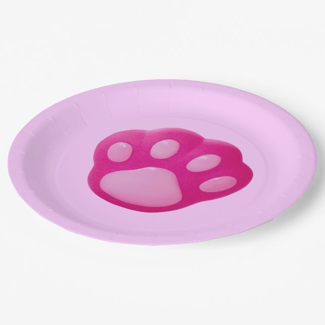 Pink Puppy Paw Paper Plate (Angled)