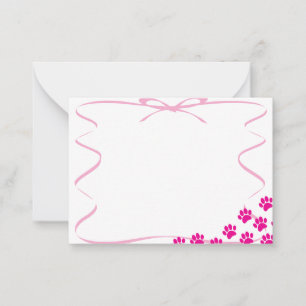 Pink Puppy Paw Prints Ribbon Drawing Card