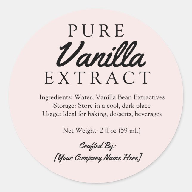 Pink Pure Vanilla Extract Ingredients Crafted Classic Round Sticker (Front)