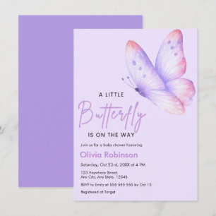 Pink Purple A Little Butterfly Baby Shower Invitation