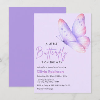 Pink Purple A Little Butterfly Baby Shower Invitation