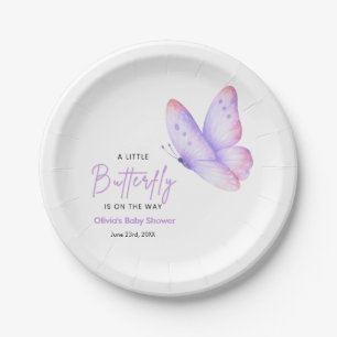 Pink Purple A Little Butterfly Baby Shower Paper Plate