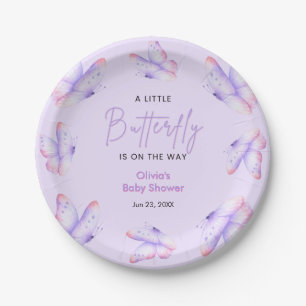 Pink Purple A Little Butterfly Baby Shower  Paper Plate