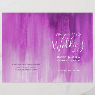 Pink purple abstract art wedding programme