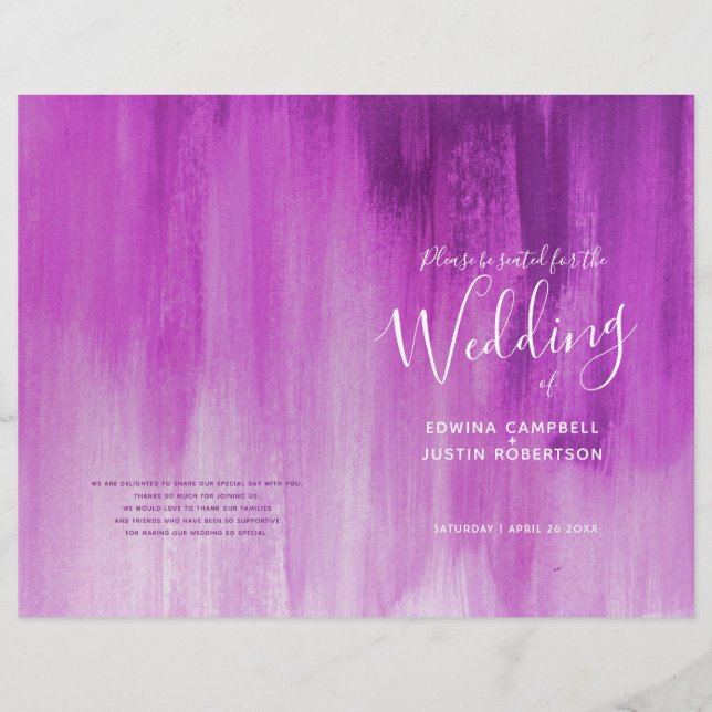 Pink purple abstract art wedding programme (Front)
