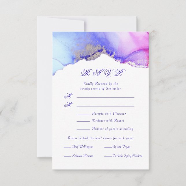 Pink Purple Abstract Wedding RSVP Card (Front)