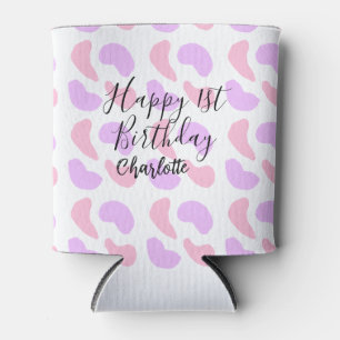 Pink purple abstracts shapes happy 1st birthday na can cooler