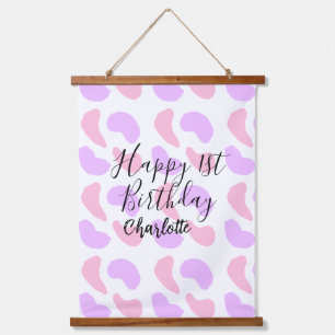 Pink purple abstracts shapes happy 1st birthday na hanging tapestry