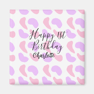 Pink purple abstracts shapes happy 1st birthday na magnet