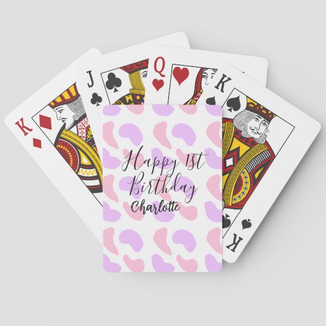 Pink purple abstracts shapes happy 1st birthday na playing cards (Back)